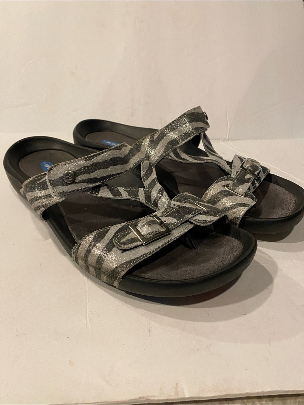 Wolky Women's O’Connor Zebra-Print Adjustable Slide Sandals - Silver & Black